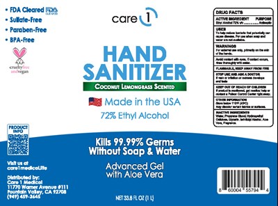 Care1 - Hand Sanitizer - 1 liter - Coconut Lemongrass.jpg 1000 ml Coconut Lemongrass - Care1 Hand Sanitizer 1 liter Coconut Lemongrass